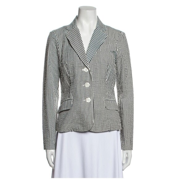 Sandro Blazer Jacket seersucker striped lightweight three button Gray White XL - Picture 2 of 12
